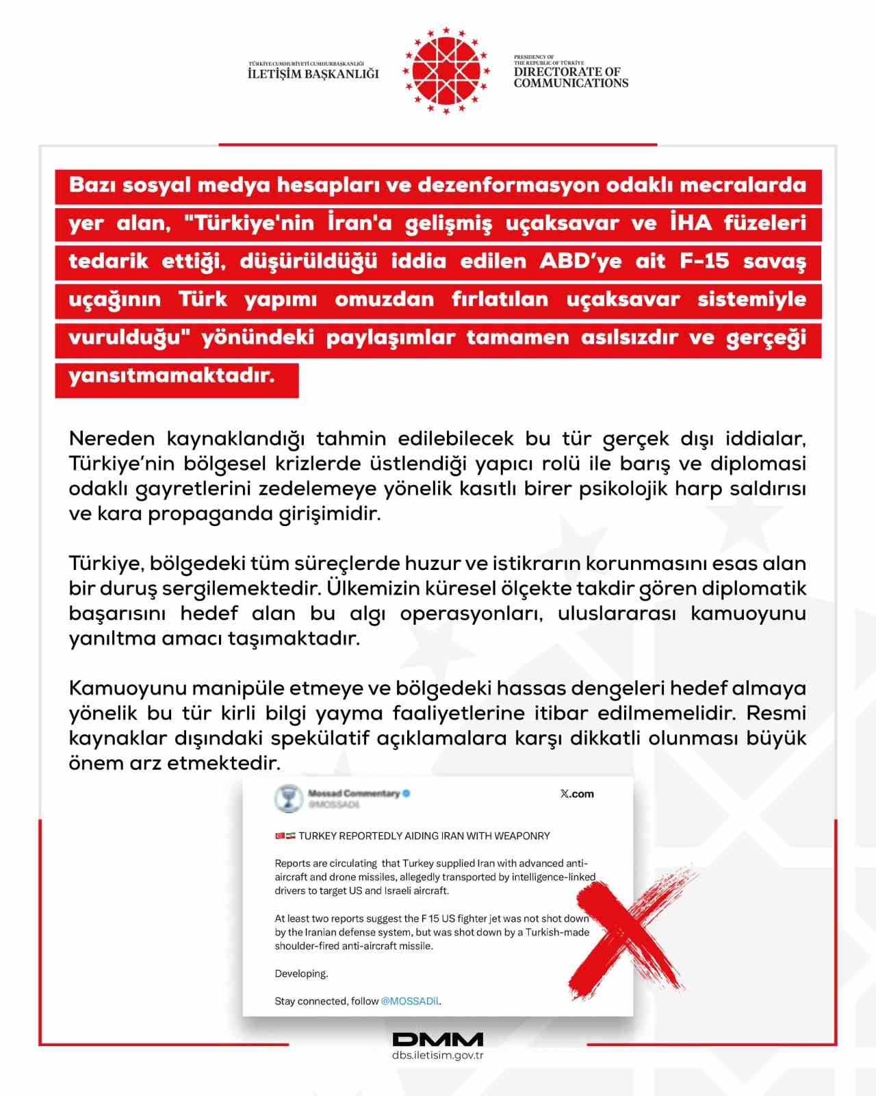 DMM'den ABD'nin F-15 savaş uçağının Türk yapımı omuzdan fırlatılan uçaksavar sistemiyle vurulduğu iddialarına yalanma